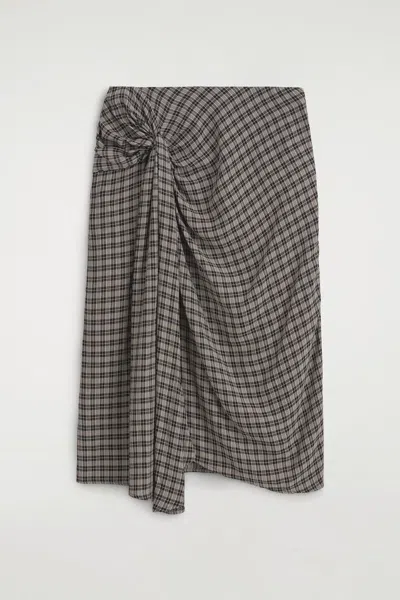 Cos Draped Checked Midi Skirt In Grey