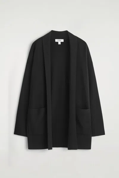 Cos Draped-collar Merino Wool Cardigan In Black