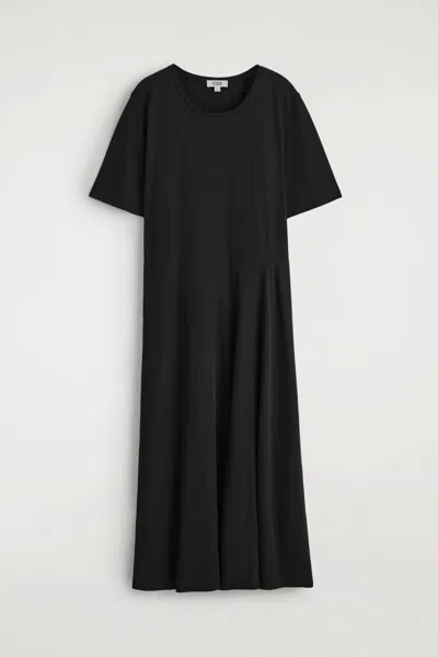 Cos Draped Cotton Midi Dress In Black