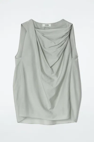 Cos Draped Cotton-silk Top In Grey