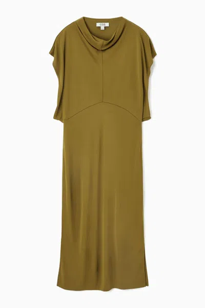 Cos Draped Cowl-neck Midi Dress In Khaki Green Dark