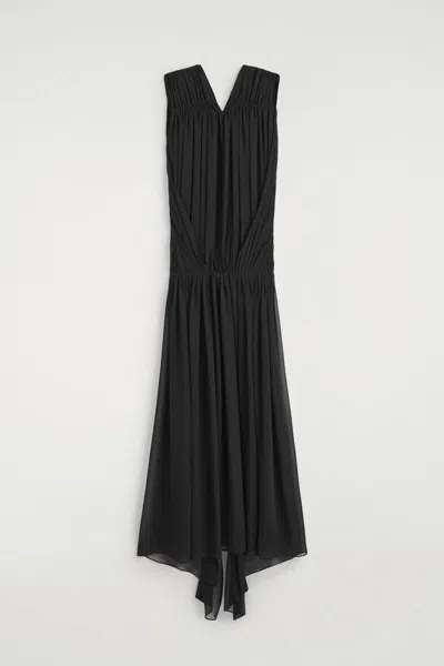 Cos Abito Maxi Drappeggiato In Chiffon In Nero