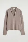 Cos Draped Merino Wool V-neck Sweater In Sand