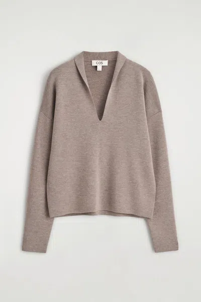 Cos Draped Merino Wool V-neck Sweater In Sand