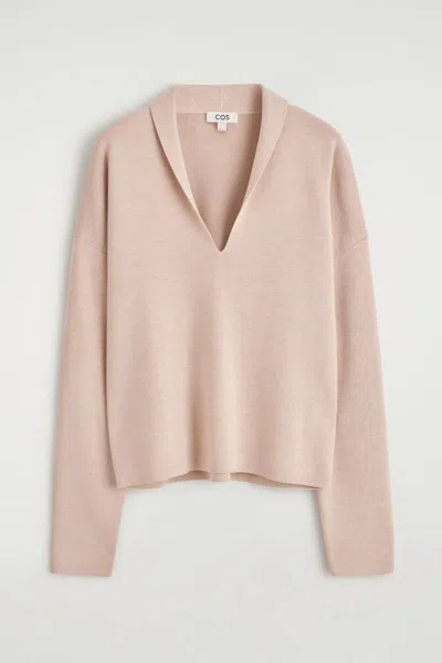 Cos Draped Merino Wool V-neck Sweater In Sand