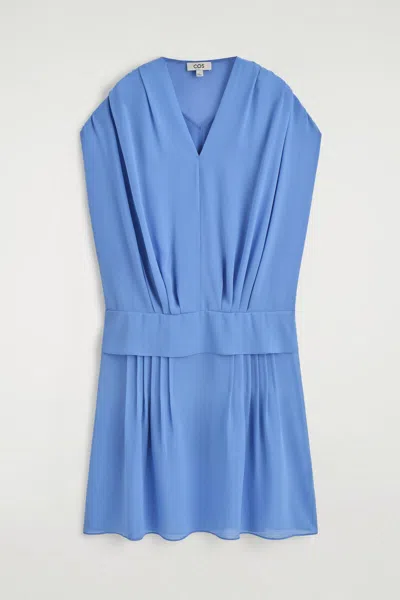 Cos Draped Pleated V-neck Midi Dress In Bleu
