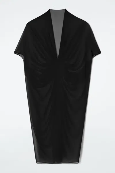 Cos Draped Sheer Mini Dress In Black