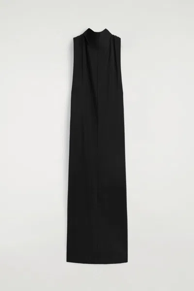 Cos Draped Tie-detail Turtleneck Maxi Dress In Black