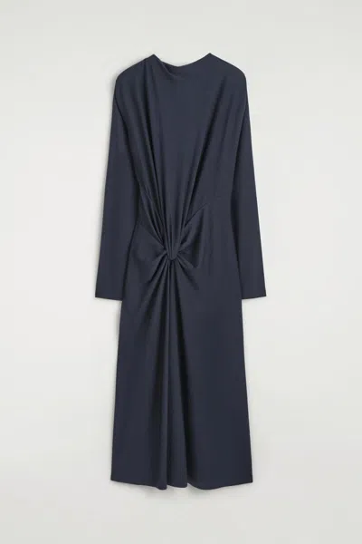 Cos Draped Twist-detail Midi Dress In Bleu