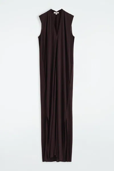 Cos Draped V-neck Maxi Dress In Brown