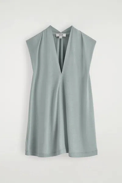 Cos Draped V-neck Top In Light Blue