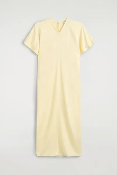 Cos Draped V-neck Crepe Midi Dress In Yellow