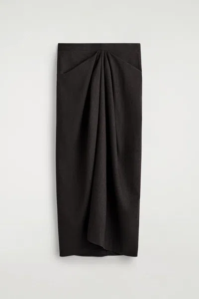 Cos Gonna Midi Drappeggiata In Misto Lana In Black