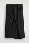 Cos Draped Wool Wrap-effect Midi Skirt In Black
