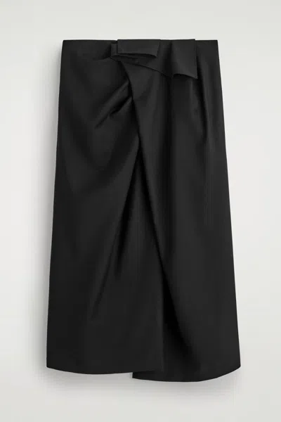Cos Draped Wool Wrap-effect Midi Skirt In Black