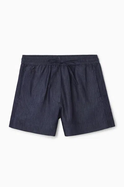 Cos Drawstring Denim Shorts In Blue