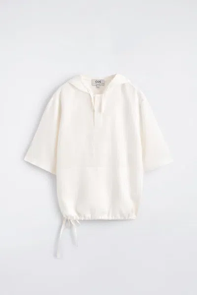 Cos Drawstring Hooded Linen Popover Shirt In White