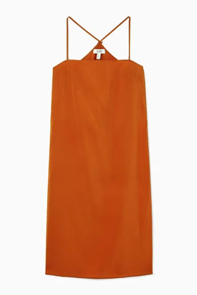 Cos Drawstring Midi Slip Dress In Orange
