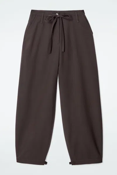 Cos Drawstring Twill Barrel-leg Trousers In Brown