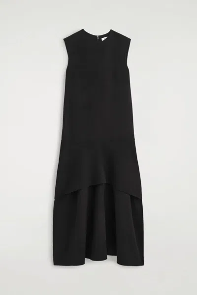 Cos Dropped-waist Double-faced Wool Dress In Black