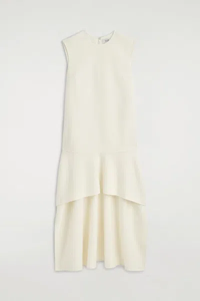 Cos Dropped-waist Double-faced Wool Dress In White