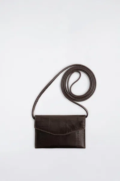 Cos Eel-effect Leather Card Holder In Brown
