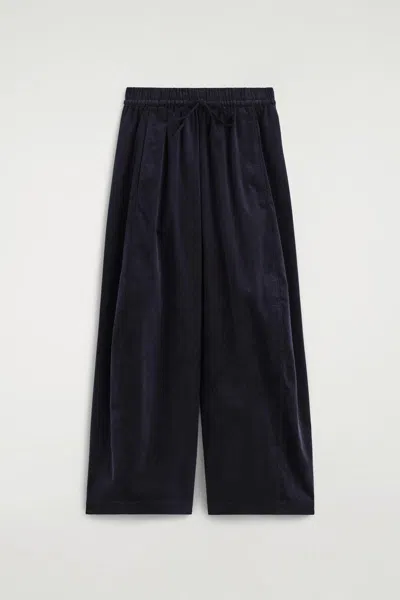 Cos Elasticated Corduroy Barrel-leg Pants In Blue