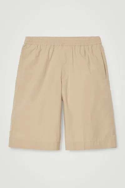 Cos Elasticated Cotton Shorts In Neutral