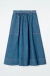 Cos Elasticated Denim Midi Skirt In Blue