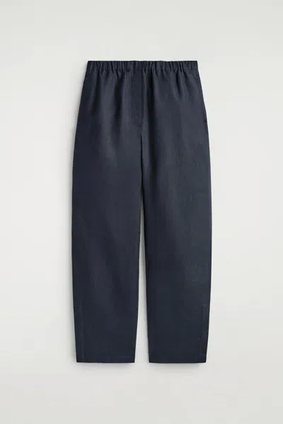 Cos Elasticated Linen Barrel-leg Pants In Black
