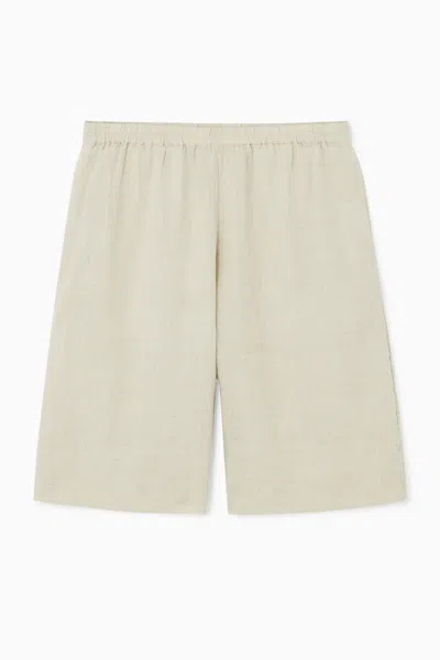 Cos Elasticated Linen Shorts In Beige