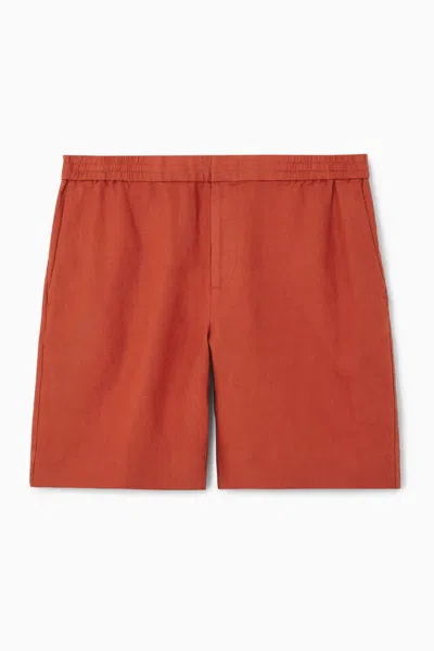 Cos Elasticated Linen Shorts In Orange