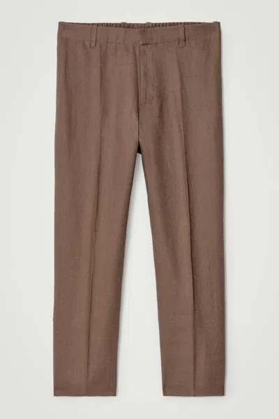 Cos Elasticated Linen Straight-leg Trousers In Beige