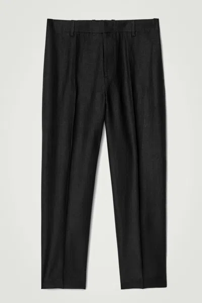 Cos Elasticated Linen Straight-leg Trousers In Black