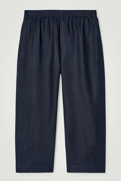 Cos Elasticated Linen Wide-leg Trousers In Blue