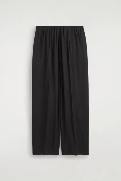 Cos Elasticated Twill Straight-leg Trousers In Black