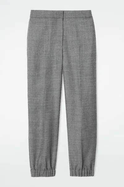 Cos Elasticated Wool-flannel Trousers In Grey