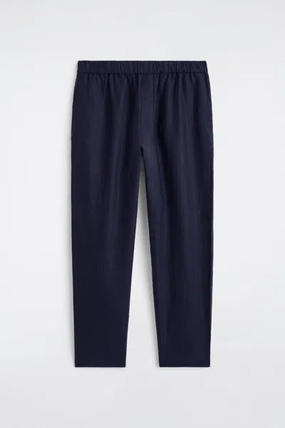 Cos Elasticized Linen Regular-fit Tapered Pants In Navy In Blue