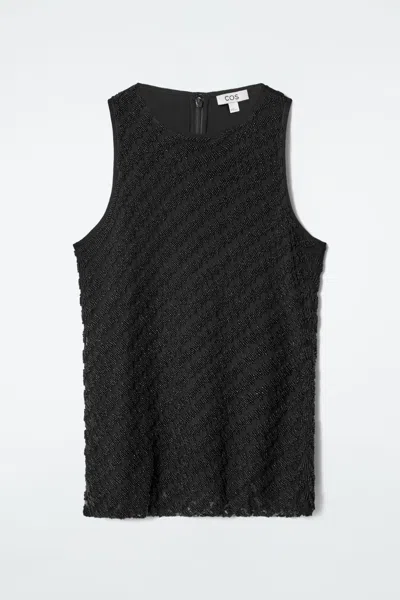 Cos Embellished Houndstooth Top In Black