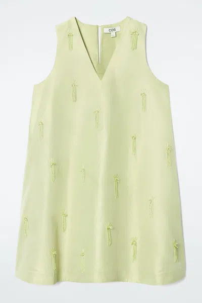 Cos Embellished Mini Shift Dress In Green