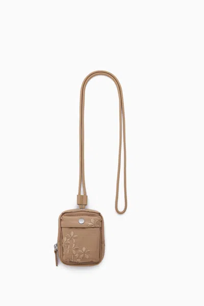 Cos Embroidered Floral Mini Pouch In Beige