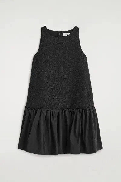 Cos Embroidered Mesh Dropped-waist Midi Dress In Black