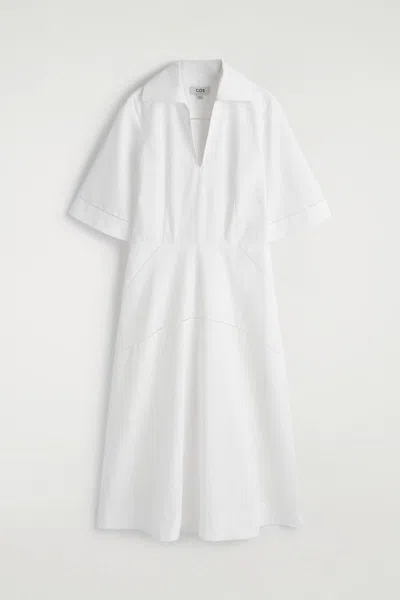 Cos Embroidered Pima Cotton Midi Dress In White