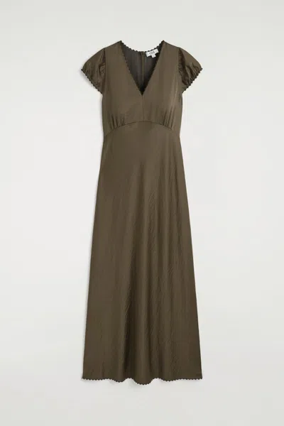 Cos Embroidered Satin Midi Dress In Brown