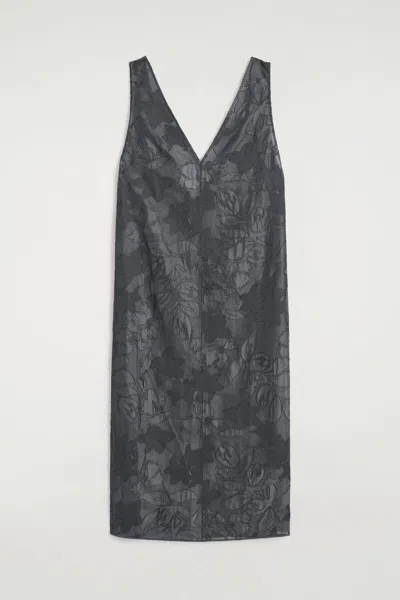 Cos Embroidered Sheer V-neck Dress In Grey