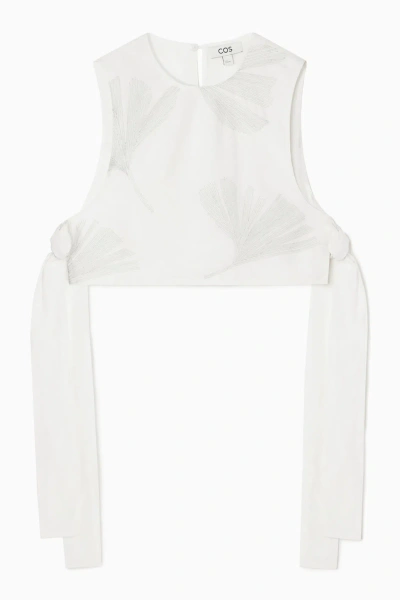 Cos Embroidered Tie-detail Cropped Top In White