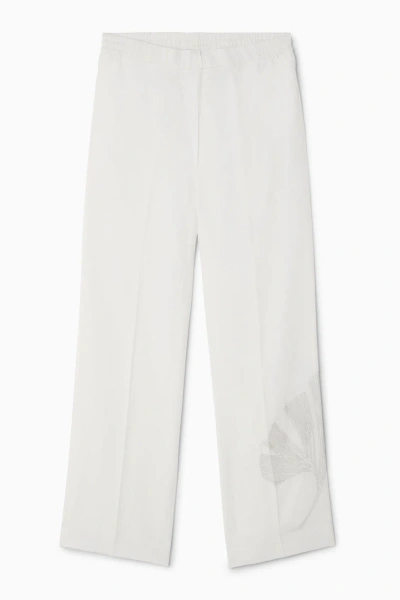 Cos Embroidered Wide-leg Trousers In White