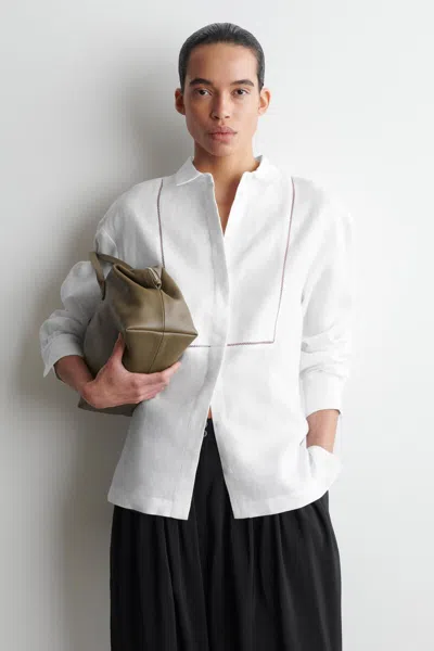 Cos Embroidered-detail Linen Shirt In White
