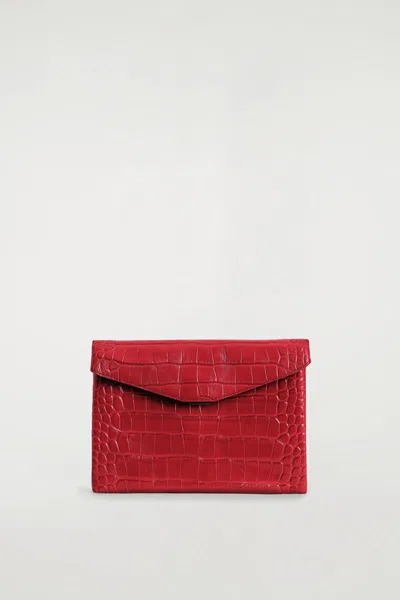 Cos Envelope Clasp Pouch - Croc-effect Leather In Rosso