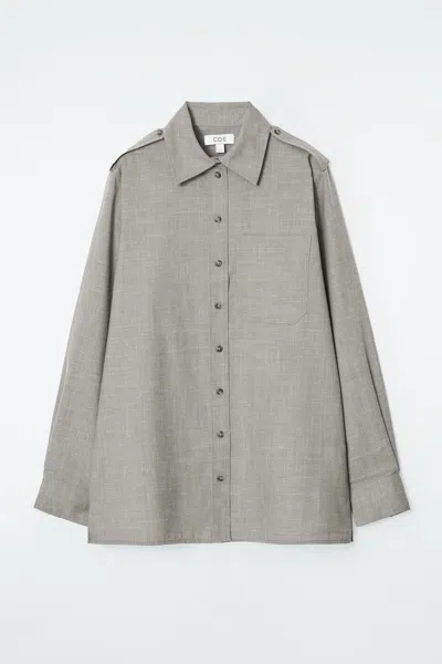 Cos Epaulette-detail Wool Shirt In Grey